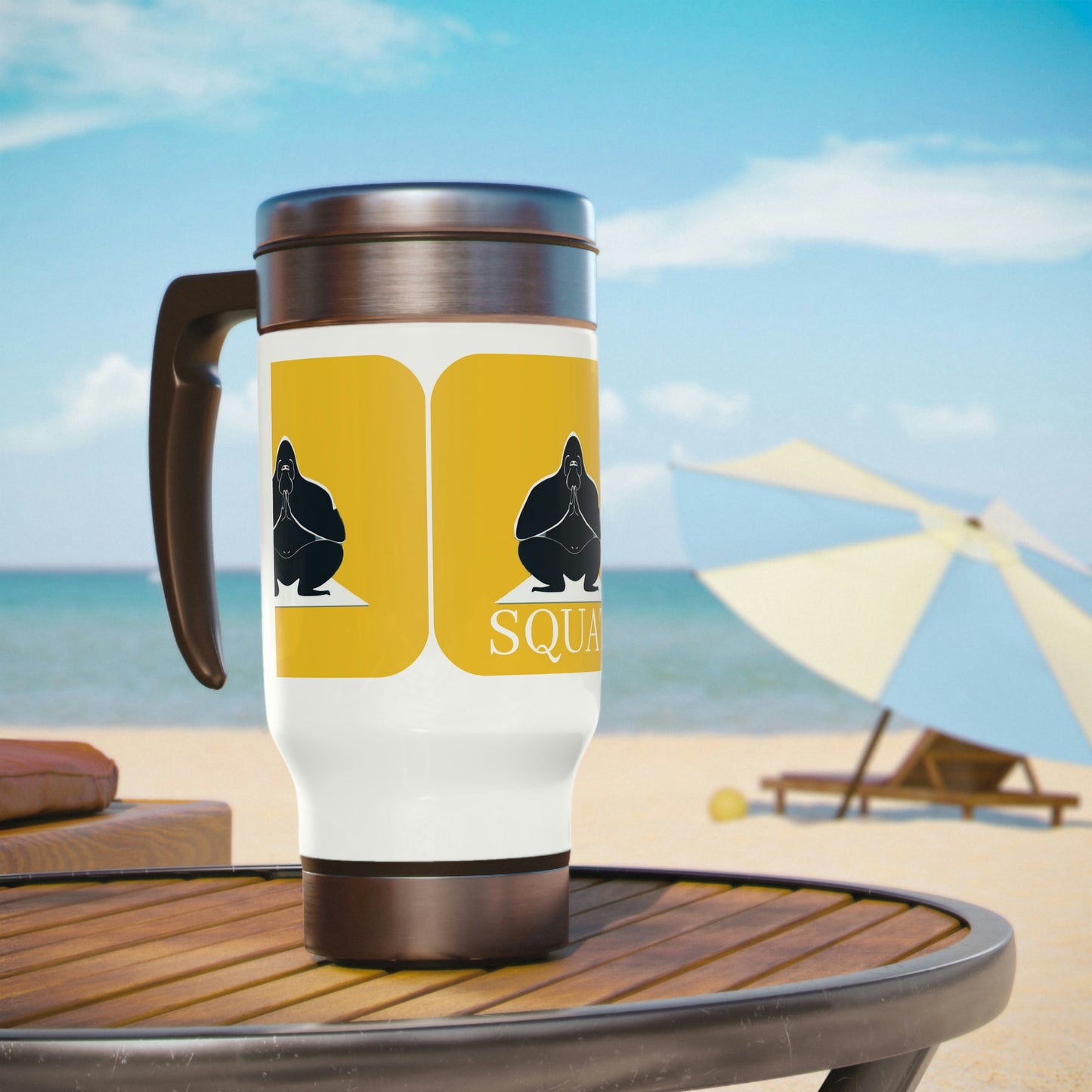 Squat Stainless Steel Travel Mug with Handle, 14oz